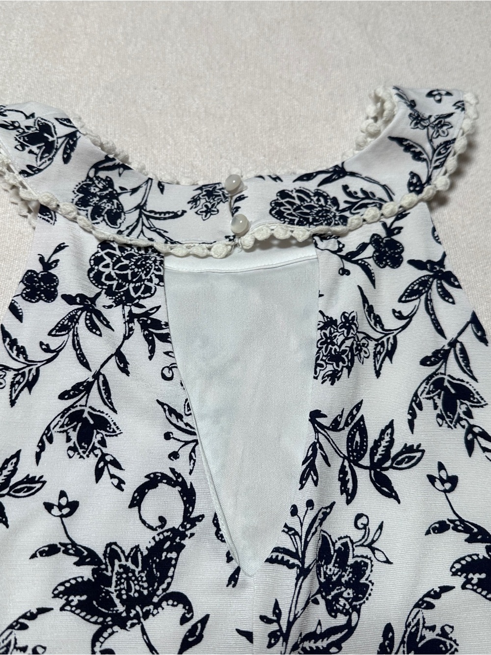 Three Pink Hearts White Floral Halter with Red & Navy Center Panel - Picture 8 of 10